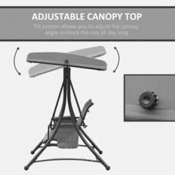OUTSUNNY 3 Seat Metal Fabric Backyard Balcony Patio Swing Chair w/ Canopy in Grey - thumbnail 4