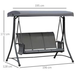 OUTSUNNY 3 Seat Metal Fabric Backyard Balcony Patio Swing Chair w/ Canopy in Grey - thumbnail 3