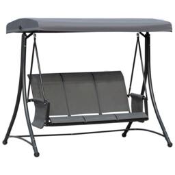 OUTSUNNY 3 Seat Metal Fabric Backyard Balcony Patio Swing Chair w/ Canopy in Grey - thumbnail 2