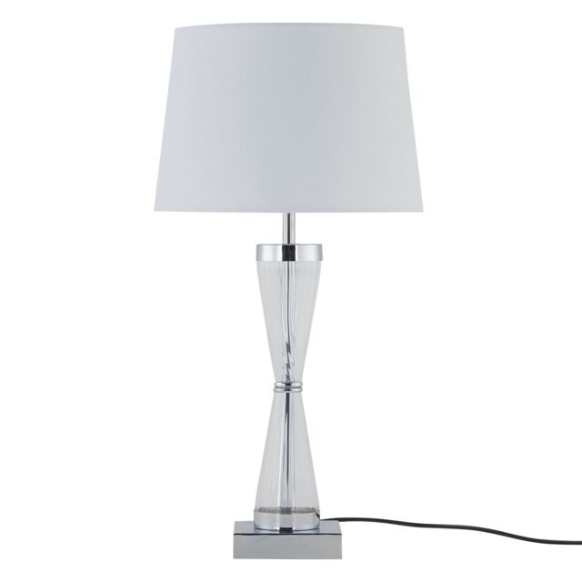 First Choice Lighting Chrome Plate Table Touch Light with White Cotton Fabric Shade in Silver - image 1