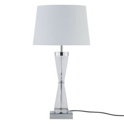 First Choice Lighting Chrome Plate Table Touch Light with White Cotton Fabric Shade in Silver - thumbnail 1