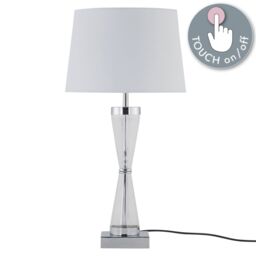First Choice Lighting Chrome Plate Table Touch Light with White Cotton Fabric Shade in Silver - thumbnail 2