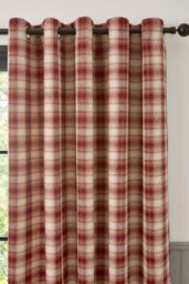 Curtina 'Everett' Jacquard Woven Check Pair of Eyelet Curtains in Red - Size: 117 cm width x 137 cm drop - thumbnail 2