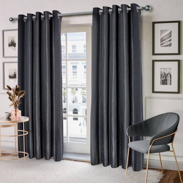 New Edge Blinds Wave Woven Jacquard Curtains in Navy in Black - Size: 168 cm width x 183 cm drop - image 1