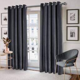 New Edge Blinds Wave Woven Jacquard Curtains in Navy in Black - Size: 168 cm width x 183 cm drop - thumbnail 1