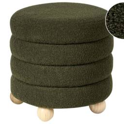 Wyld and Coco Green Boucle Pouffe - Teddy Faux Fur Footstool with Pine Legs - thumbnail 2
