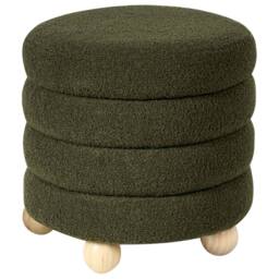 Wyld and Coco Green Boucle Pouffe - Teddy Faux Fur Footstool with Pine Legs - thumbnail 3