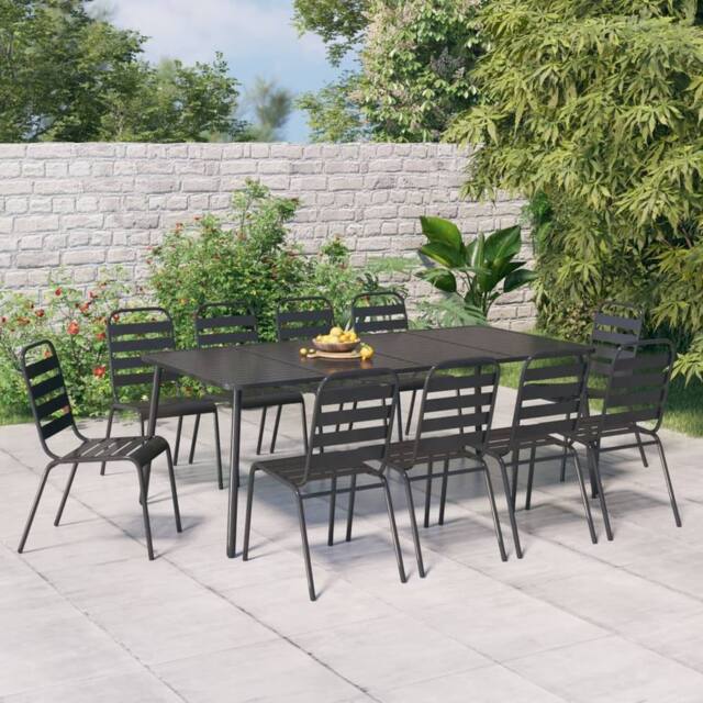 Berkfield Home 11 Piece Garden Dining Set Anthracite Steel in Black - image 1
