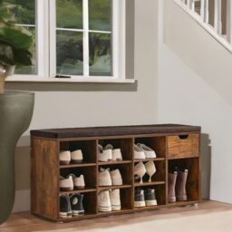 FURNOS 10 Compartment Shoe Storage Bench Industrial Rustic in Brown - thumbnail 3