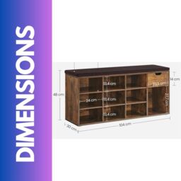 FURNOS 10 Compartment Shoe Storage Bench Industrial Rustic in Brown - thumbnail 6