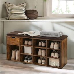 FURNOS 10 Compartment Shoe Storage Bench Industrial Rustic in Brown - thumbnail 2