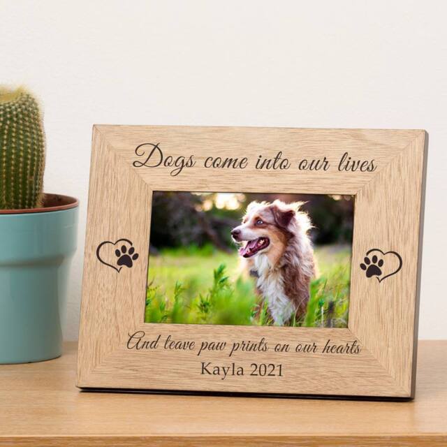 Uniqueful Personalised Paw Prints on Our Hearts Dog Memory Wood Frame 6x4 in Beige - Size: 1 Pack - image 1