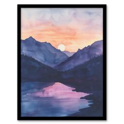 Artery8 Maroon Lake Atmospheric Sunset Mountain Landscape Framed Art Print in Purple - Size: A4 - thumbnail 1