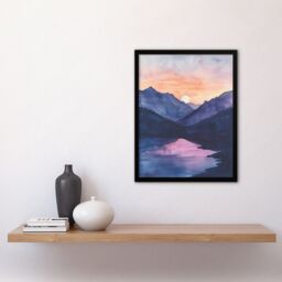 Artery8 Maroon Lake Atmospheric Sunset Mountain Landscape Framed Art Print in Purple - Size: A4 - thumbnail 4