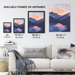 Artery8 Maroon Lake Atmospheric Sunset Mountain Landscape Framed Art Print in Purple - Size: A4 - thumbnail 3