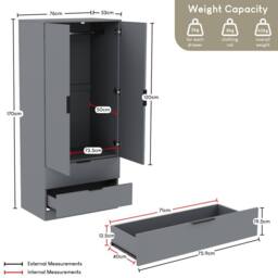 HD Designs Trega 4Pc Bedroom Set (Bedside x2, 4Dr Chest & Wardrobe) in Grey - thumbnail 4
