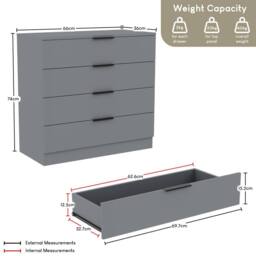 HD Designs Trega 4Pc Bedroom Set (Bedside x2, 4Dr Chest & Wardrobe) in Grey - thumbnail 3