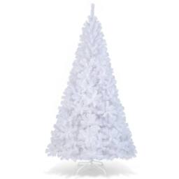 Gymax 8 FT/240 cm Christmas Tree Festive Celebration Tree 1138 Branch Tips in White - thumbnail 1