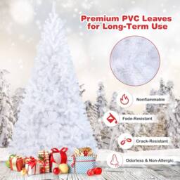Gymax 8 FT/240 cm Christmas Tree Festive Celebration Tree 1138 Branch Tips in White - thumbnail 6