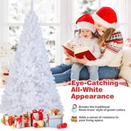 Gymax 8 FT/240 cm Christmas Tree Festive Celebration Tree 1138 Branch Tips in White - thumbnail 8