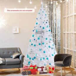 Gymax 8 FT/240 cm Christmas Tree Festive Celebration Tree 1138 Branch Tips in White - thumbnail 9