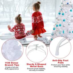 Gymax 8 FT/240 cm Christmas Tree Festive Celebration Tree 1138 Branch Tips in White - thumbnail 5