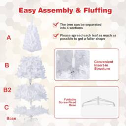 Gymax 8 FT/240 cm Christmas Tree Festive Celebration Tree 1138 Branch Tips in White - thumbnail 7