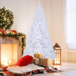 Gymax 8 FT/240 cm Christmas Tree Festive Celebration Tree 1138 Branch Tips in White - thumbnail 3
