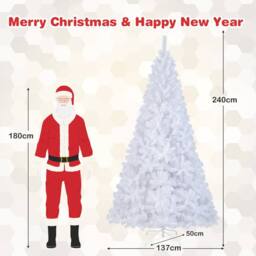 Gymax 8 FT/240 cm Christmas Tree Festive Celebration Tree 1138 Branch Tips in White - thumbnail 2