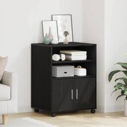 Berkfield Home Rolling Cabinet Black Oak 60x48x81 cm Engineered Wood - Size: 60 x 48 x 81 cm - thumbnail 4