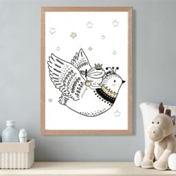 ARTZE Scandi Princess Little & Flying Bird Framed Print SIZE: A2 with Oak Frame in Black - Size: A4 - thumbnail 2