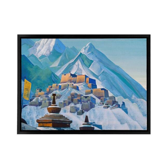 "Artery8 Nicholas Roerich Tibet Himalayas Framed Canvas Wall Art Print in Blue - Size: W24"" x H32""" - image 1