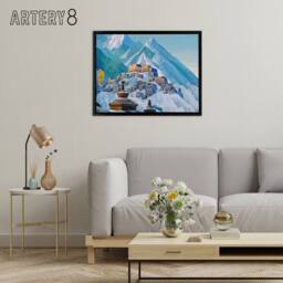 "Artery8 Nicholas Roerich Tibet Himalayas Framed Canvas Wall Art Print in Blue - Size: W24"" x H32""" - thumbnail 3