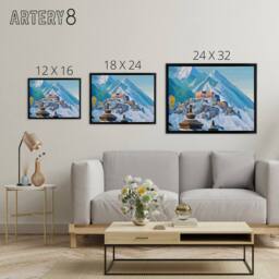 "Artery8 Nicholas Roerich Tibet Himalayas Framed Canvas Wall Art Print in Blue - Size: W24"" x H32""" - thumbnail 4