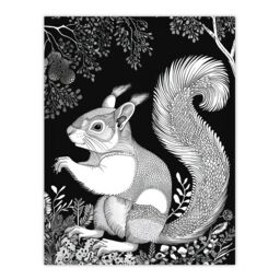 "Artery8 Happy Squirrel in Trees Black & White Drawing Wall Art Print - Size: W18"" x H24""" - thumbnail 1