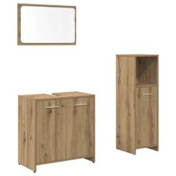 Berkfield Home Durable 3 Piece Bathroom Furniture Set Artisan Oak Engineered Wood in Brown - thumbnail 3