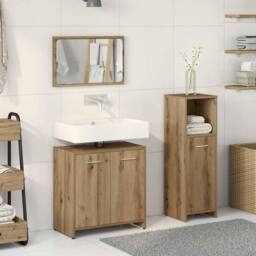 Berkfield Home Durable 3 Piece Bathroom Furniture Set Artisan Oak Engineered Wood in Brown - thumbnail 1