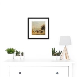 Artery8 Jules Jacques Veyrassat Hay Wain C1850 Painting 8X8 Inch Square Wooden Framed Wall Art Print Picture with Mount in Black - thumbnail 2
