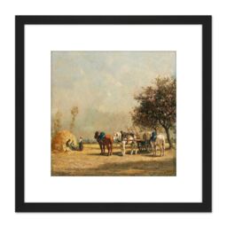 Artery8 Jules Jacques Veyrassat Hay Wain C1850 Painting 8X8 Inch Square Wooden Framed Wall Art Print Picture with Mount in Black - thumbnail 1