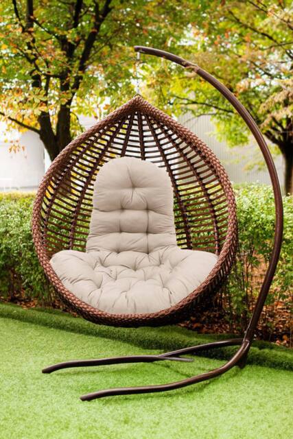 Living and Home Hanging Egg Chair Thick Cushion Swing Chair Pad in Camel