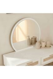 Home Source Dressing Table & Circular Mirror 2 Rattan Front Drawers Vanity Table in White - thumbnail 5