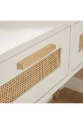 Home Source Dressing Table & Circular Mirror 2 Rattan Front Drawers Vanity Table in White - thumbnail 4