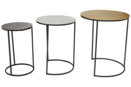 Orsina Nest Of Three Hammered Metal Tables, Gold, Silver & Black Round Table Tops, Modern Nesting Tables - thumbnail 2
