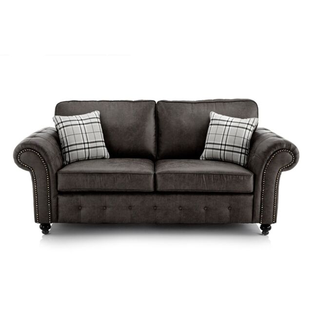 Furnishings For Less UK Oakland 3 Seater Large Chesterfield Style Leatherair Charcoal Grey
