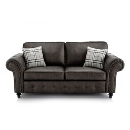 Furnishings For Less UK Oakland 3 Seater Large Chesterfield Style Leatherair Charcoal Grey