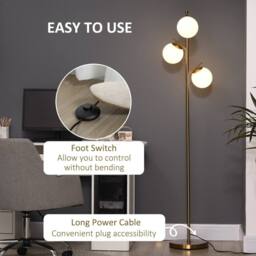 Wyld Haus Tasozi Gold Tone 3 Light Tree Floor Lamp with White Glass Globe Shades - thumbnail 6