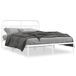 Berkfield Home Metal Bed Frame without Mattress with Headboard White 150x200cm - Size: 150x200 cm - thumbnail 3