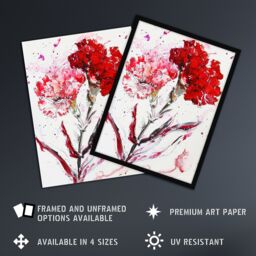 "Artery8 Red Carnation Flower Abstract Watercolour Framed Art Print - Size: W12"" x H16""" - thumbnail 2
