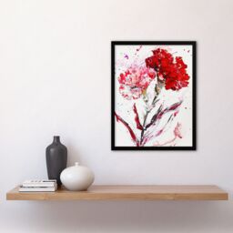 "Artery8 Red Carnation Flower Abstract Watercolour Framed Art Print - Size: W12"" x H16""" - thumbnail 4