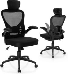 Gymax Mesh Executive Chair Adjustable Swivel Chair With Adjustable Headrest in Black